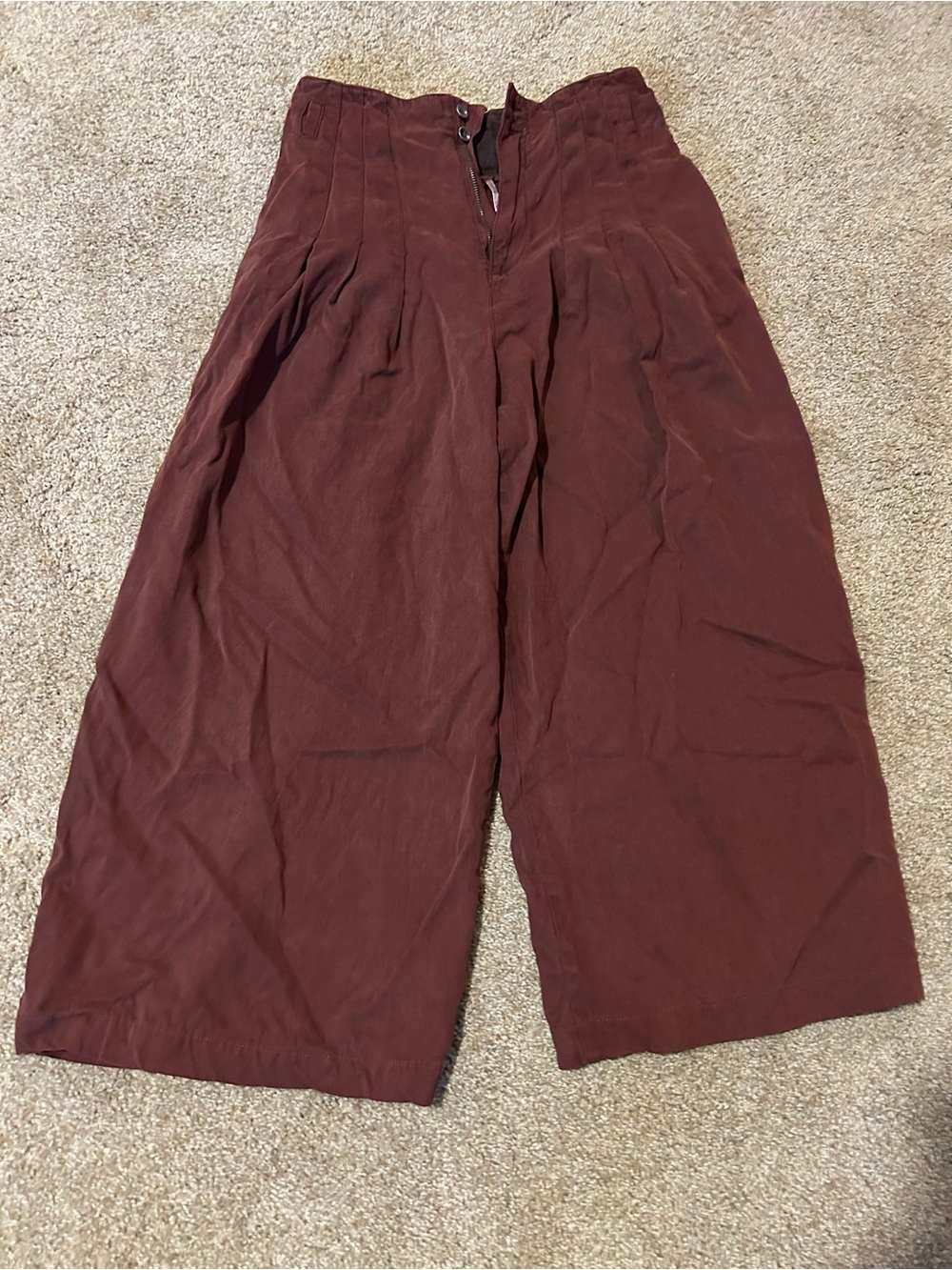 Free People Burgundy Wide Leg Pleated Pants